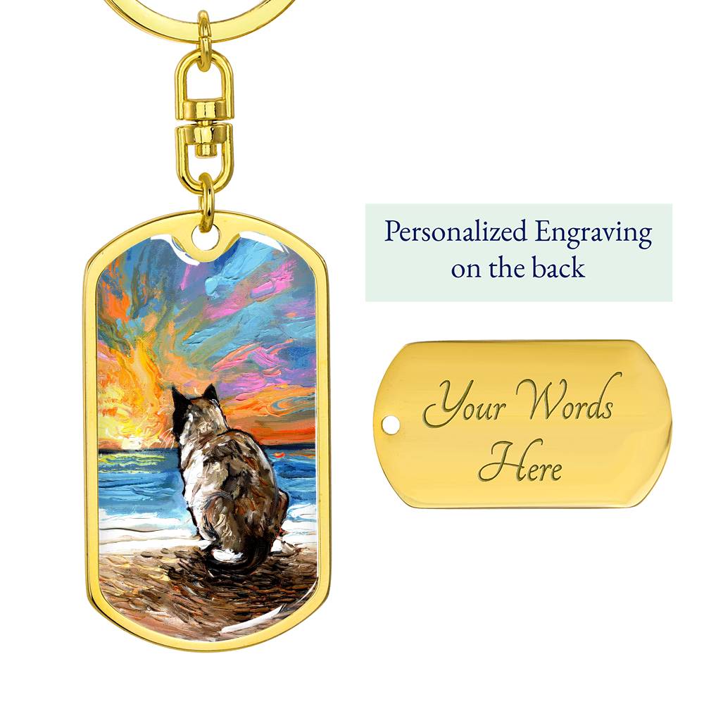 Beach Days - Snowshoe Cat Dog Tag Keychain