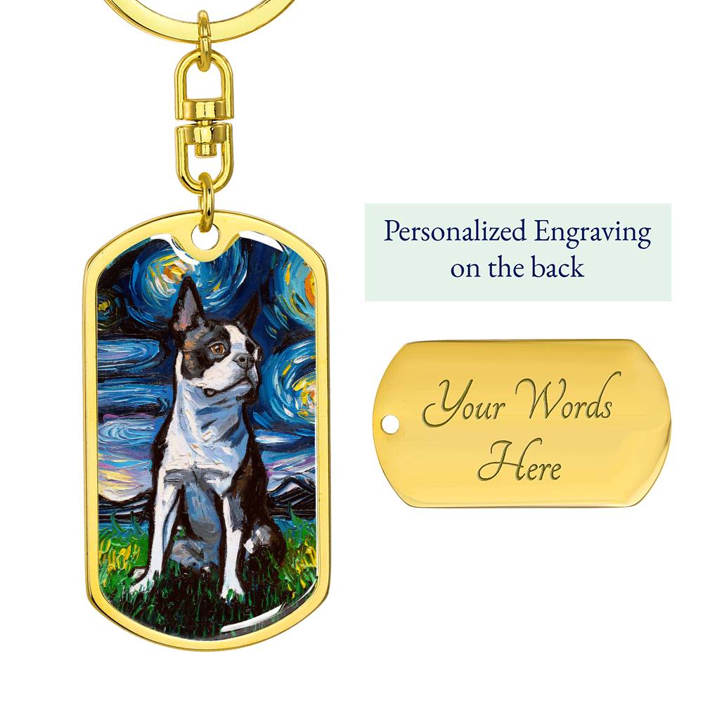 Boston Terrier starry Night Dog Tag Keychain