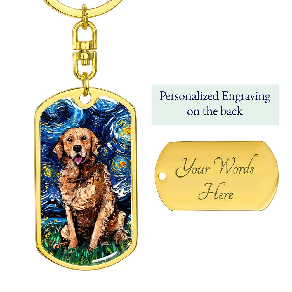 Dark Coated Golden Retriever Dog Tag Keychain