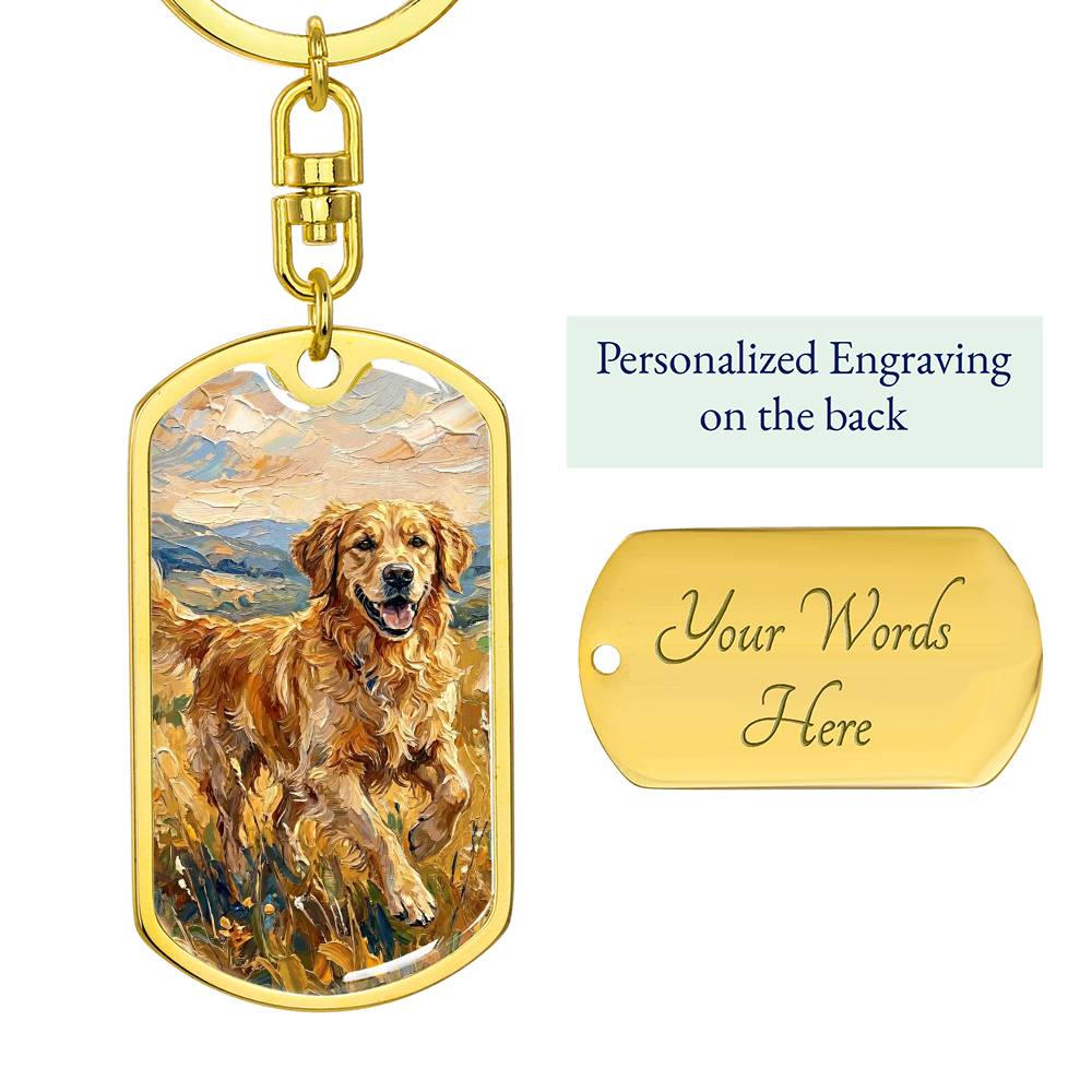 Happy Golden Retriever Dog Tag Keychain