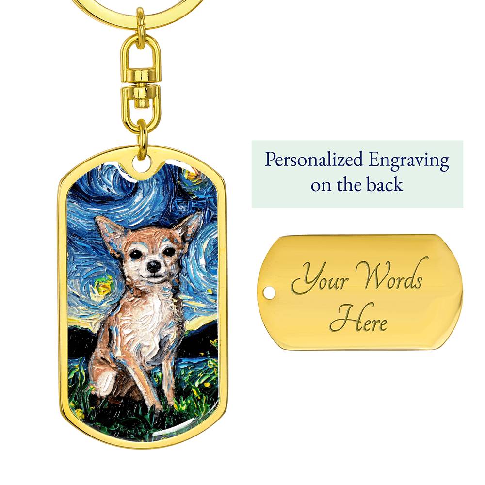 Chihuahua Starry Night Dog Tag Keychain