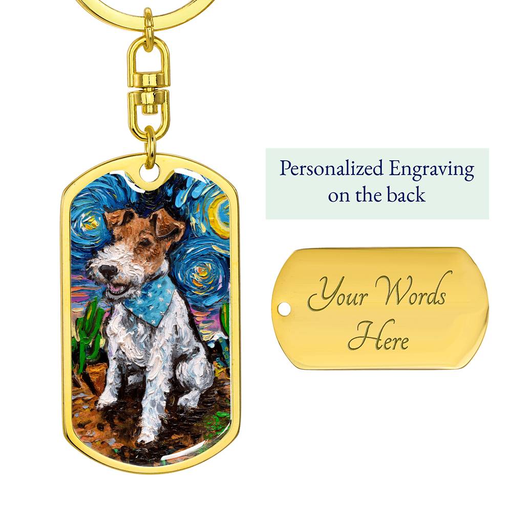 Wire Fox Terrier Starry Night Dog Tag Keychain