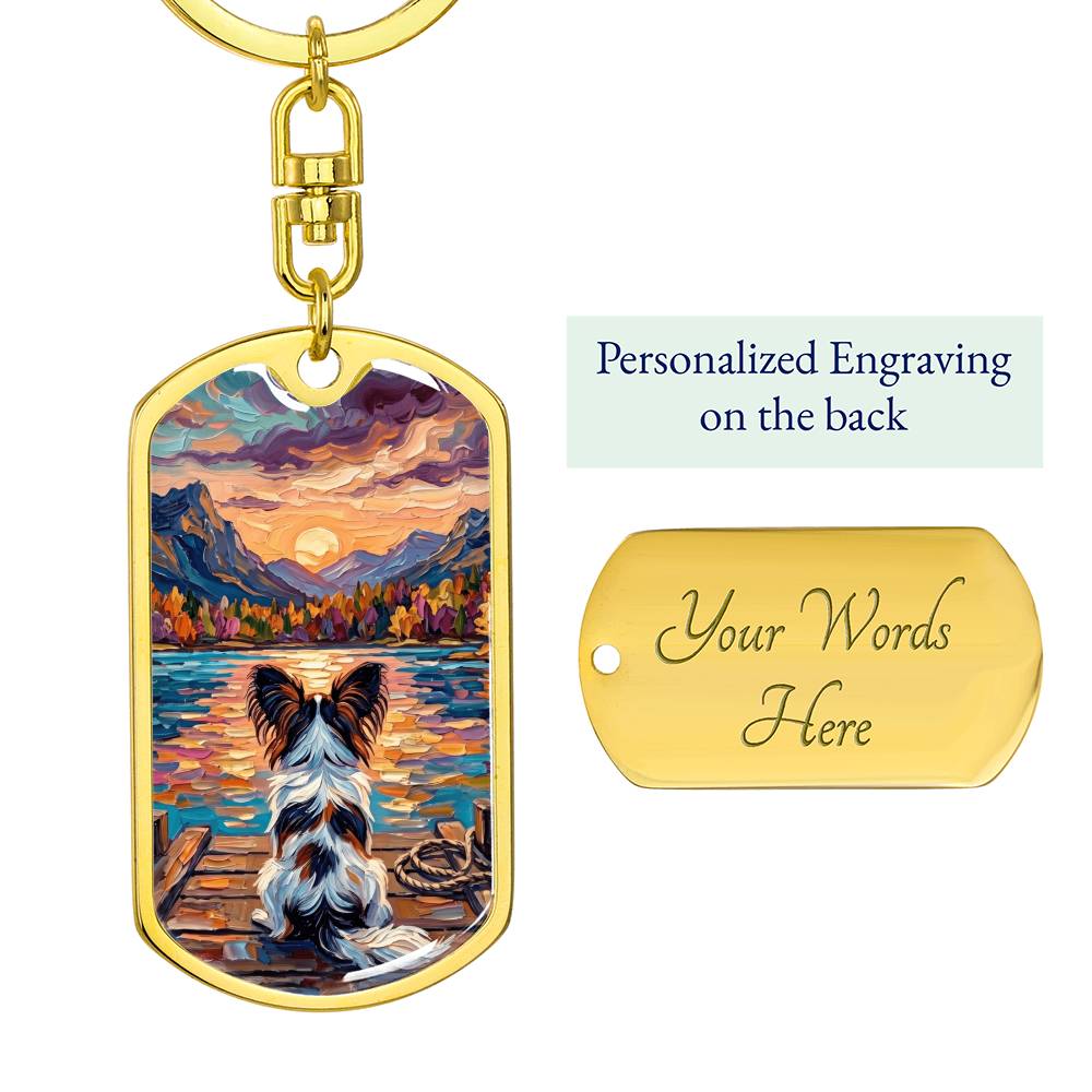 On The Dock - Papillon Dog Tag Keychain
