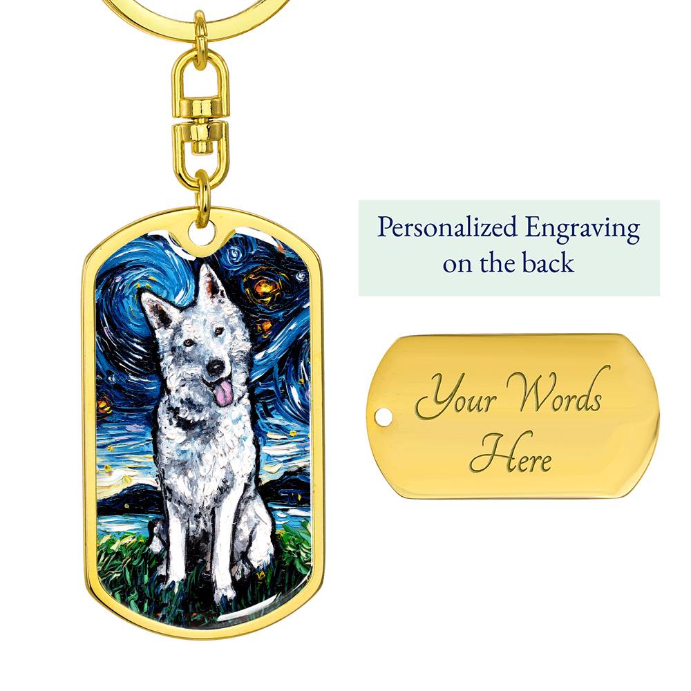 Swiss Shepherd Starry Night Dog Tag Keychain