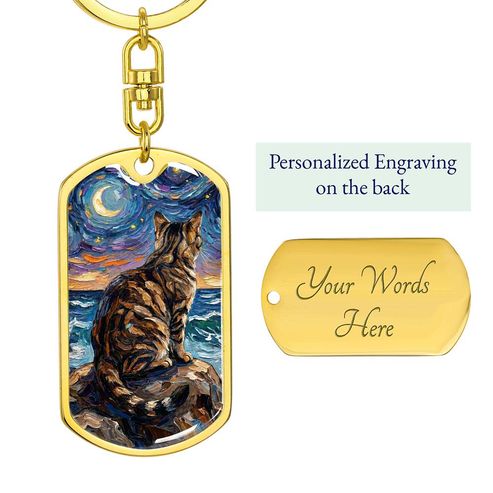 Beach Nights - Brown Tabby Cat Dog Tag Keychain