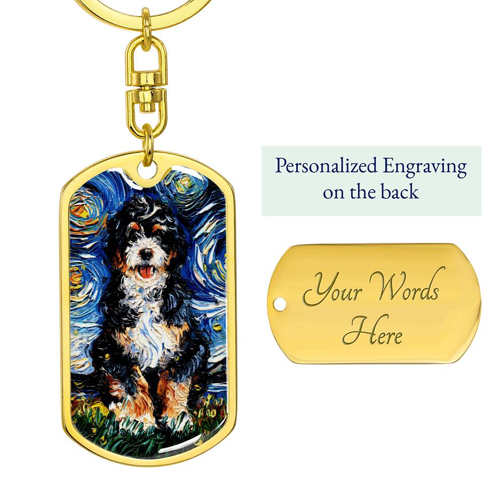 Bernedoodle Starry Night Dog Tag Keychain