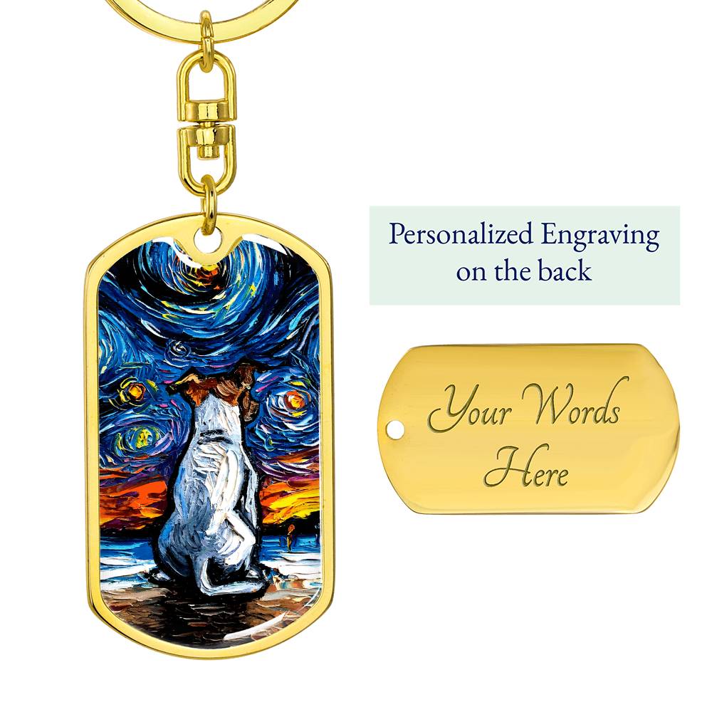 Jack Russell Terrier at the Beach Starry Night Dog Tag Keychain
