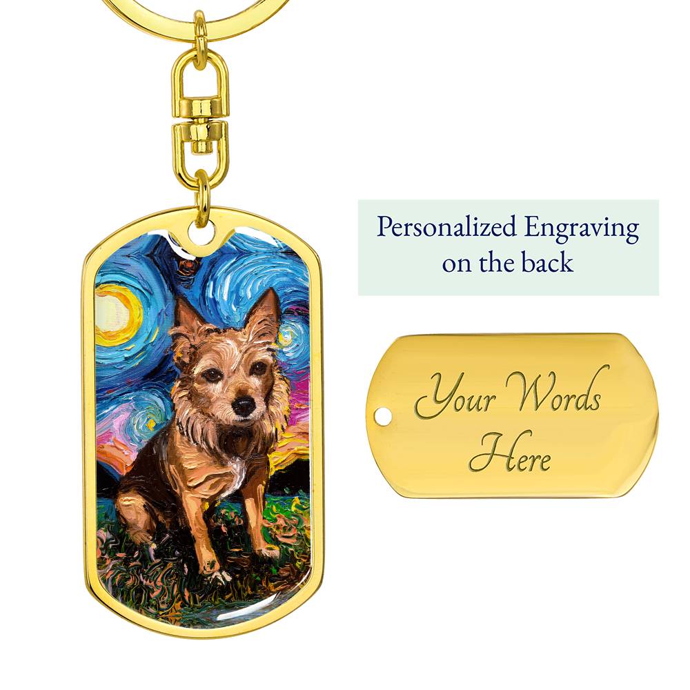 Australian Terrier Starry Night Dog Tag Keychain