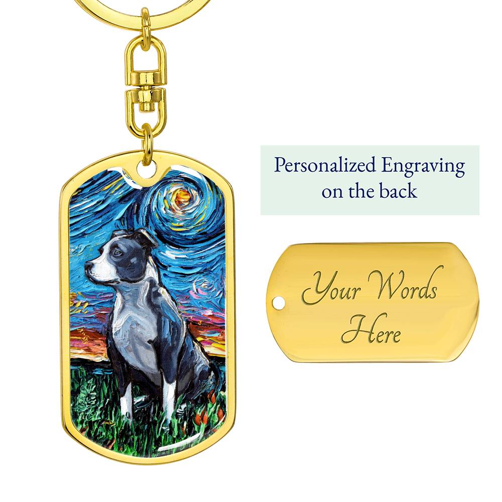 Pitbull Starry Night Dog Tag Keychain