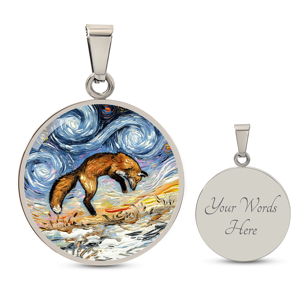 Pounce Jumping Fox Starry Night Round Necklace