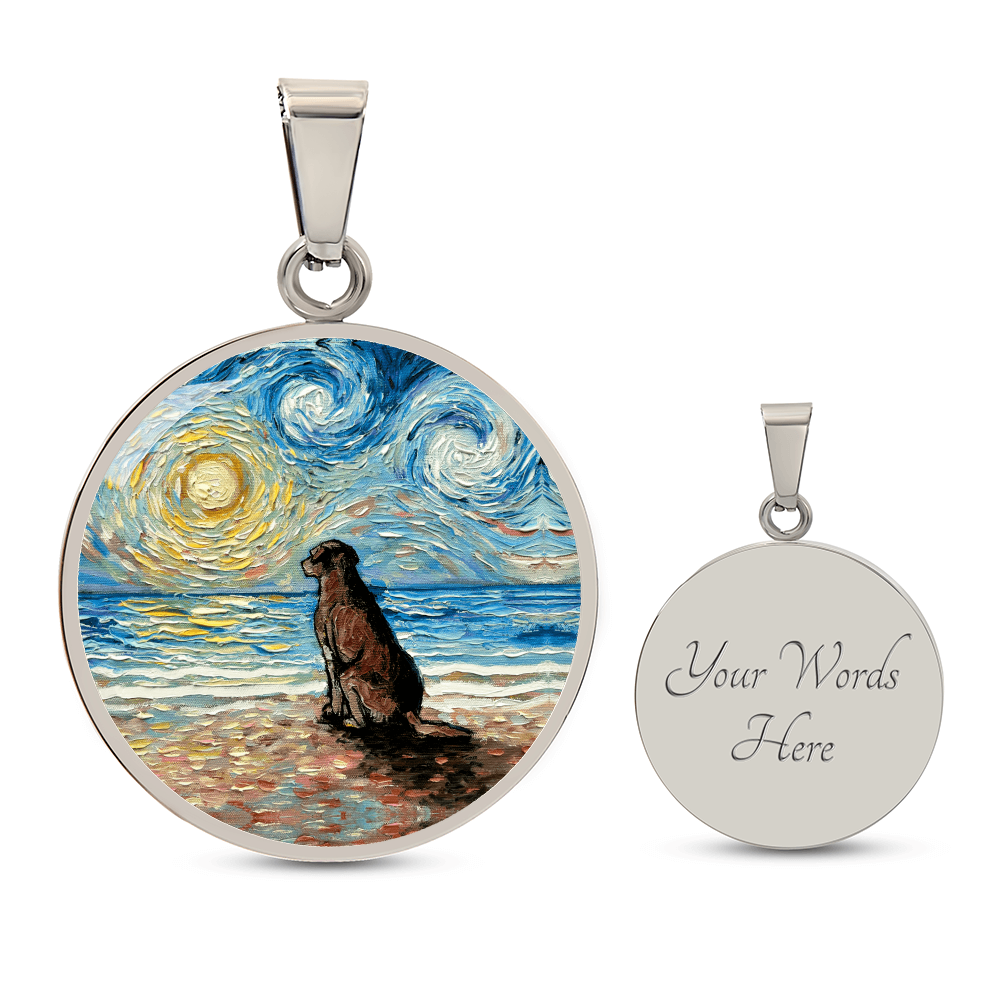 Beach Days - Chocolate Labrador Starry Night Round Necklace