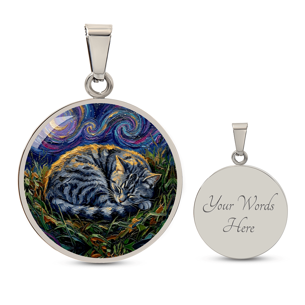 Sleepy American Shorthair Tabby Round Necklace