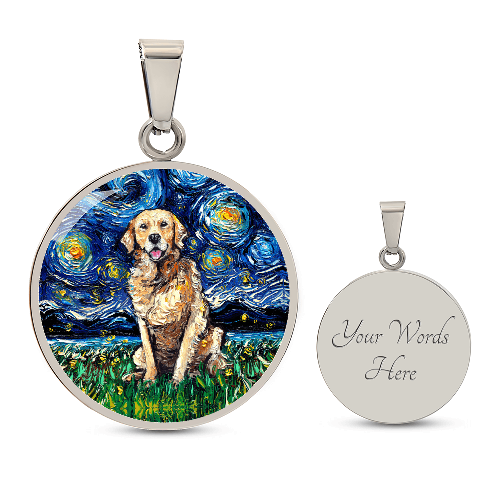 Golden Retriever Starry Night Round Necklace