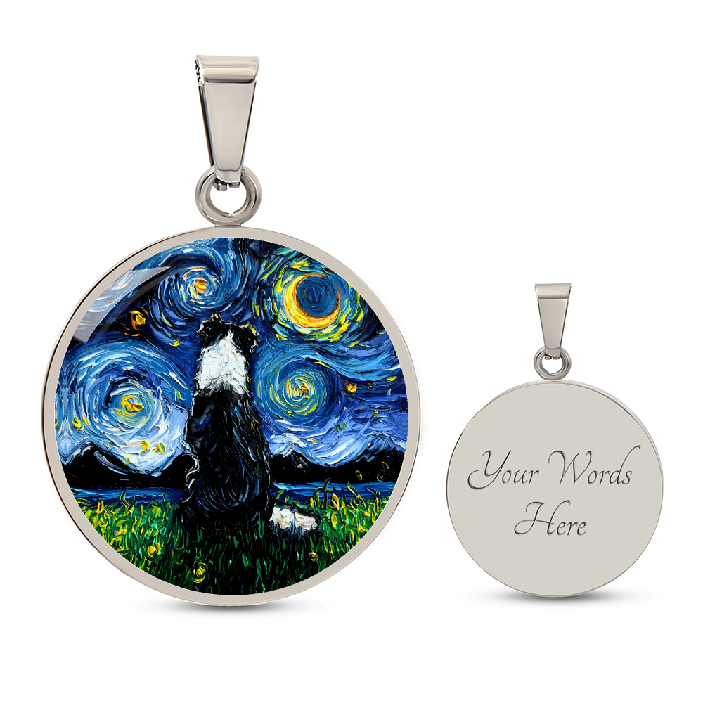 Border Collie Back Starry Night Round Necklace
