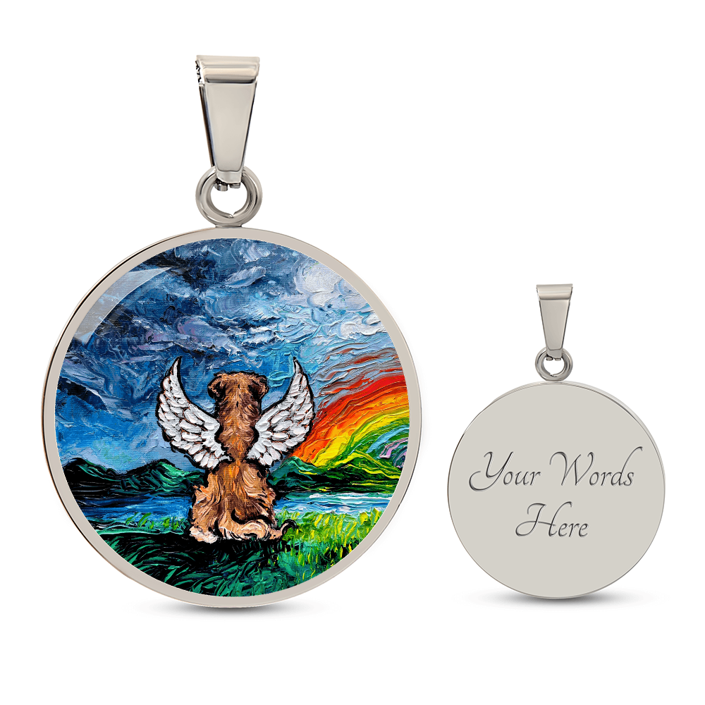 Rainbow Bridge Golden Retriever  Round Necklace