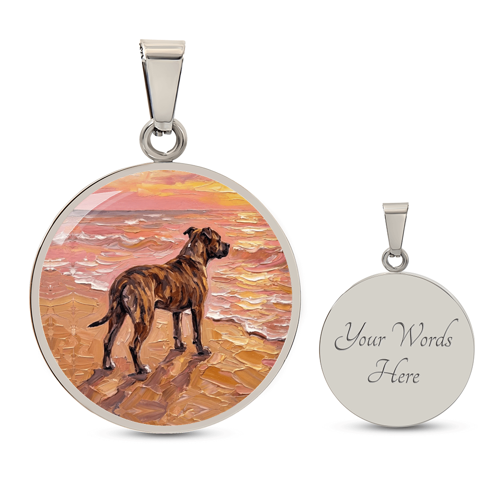 Beach Day - Brindle Pit Bull Round Necklace