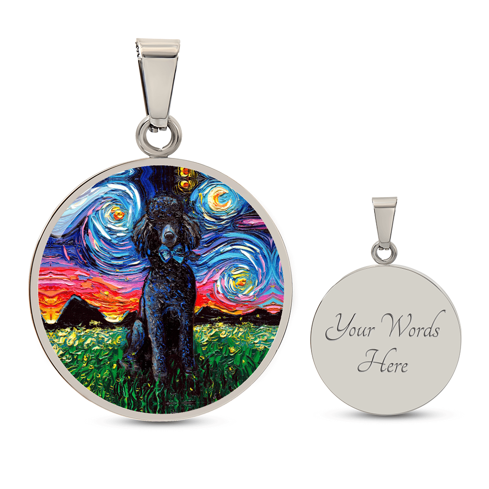 Black Poodle Starry Night Round Necklace