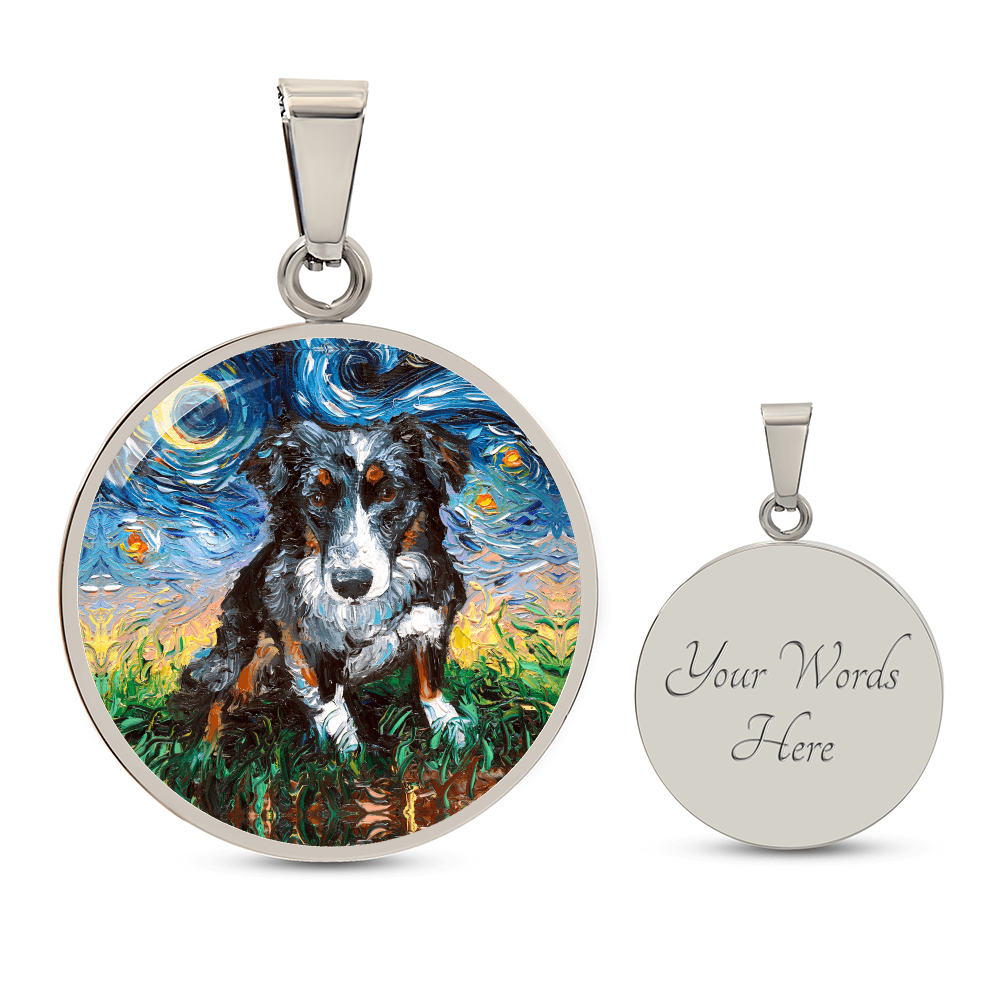 Australian Shepherd Starry Night Round Necklace