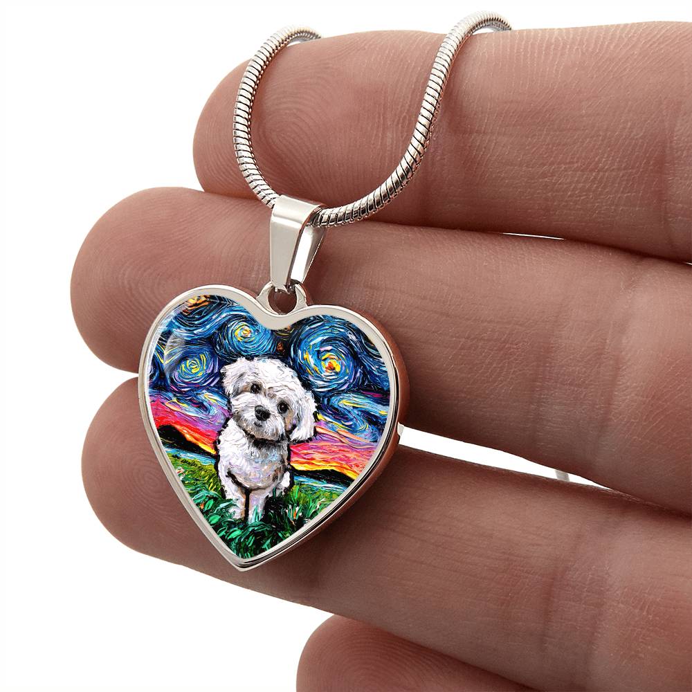 Maltipoo Starry Night Heart Necklace