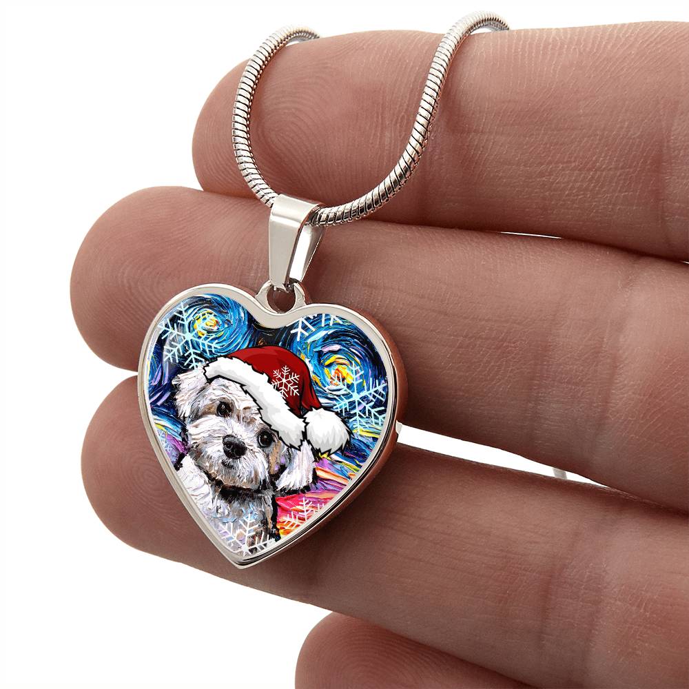 Maltipoo Christmas Heart Necklace