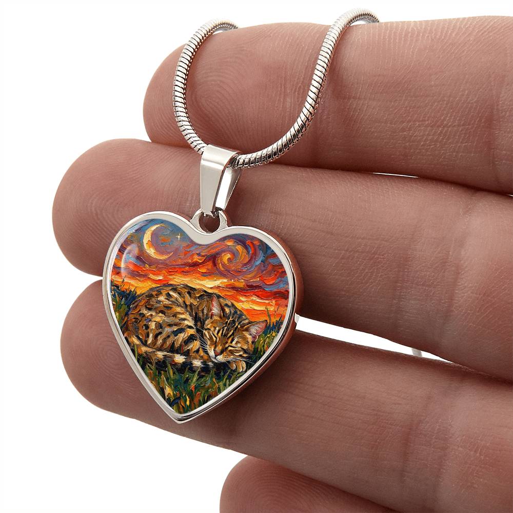 Sleepy Egyptian Mau Night Heart Necklace