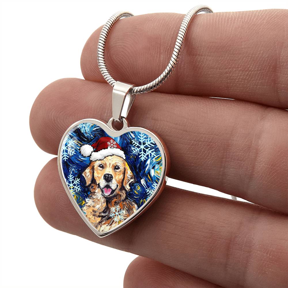 Golden Retriever Christmas Heart Necklace