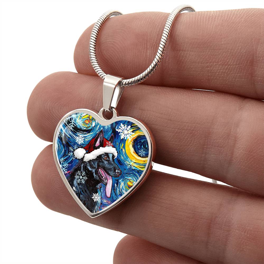 Black German Shepherd Christmas Heart Necklace