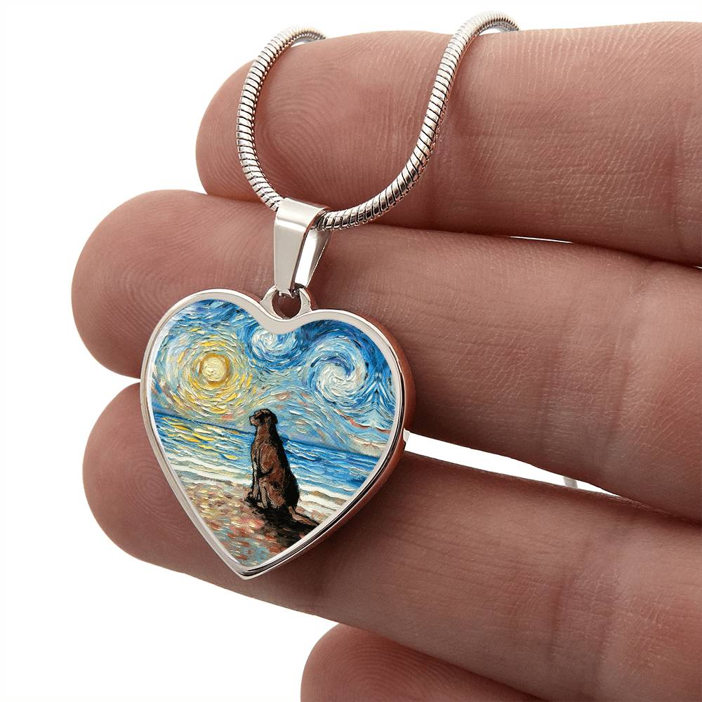 Beach Days - Chocolate Labrador Starry Night Heart Necklace