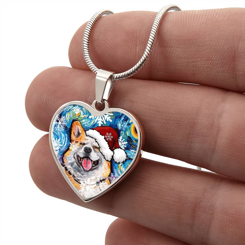 Smiling Corgi Christmas Heart Necklace