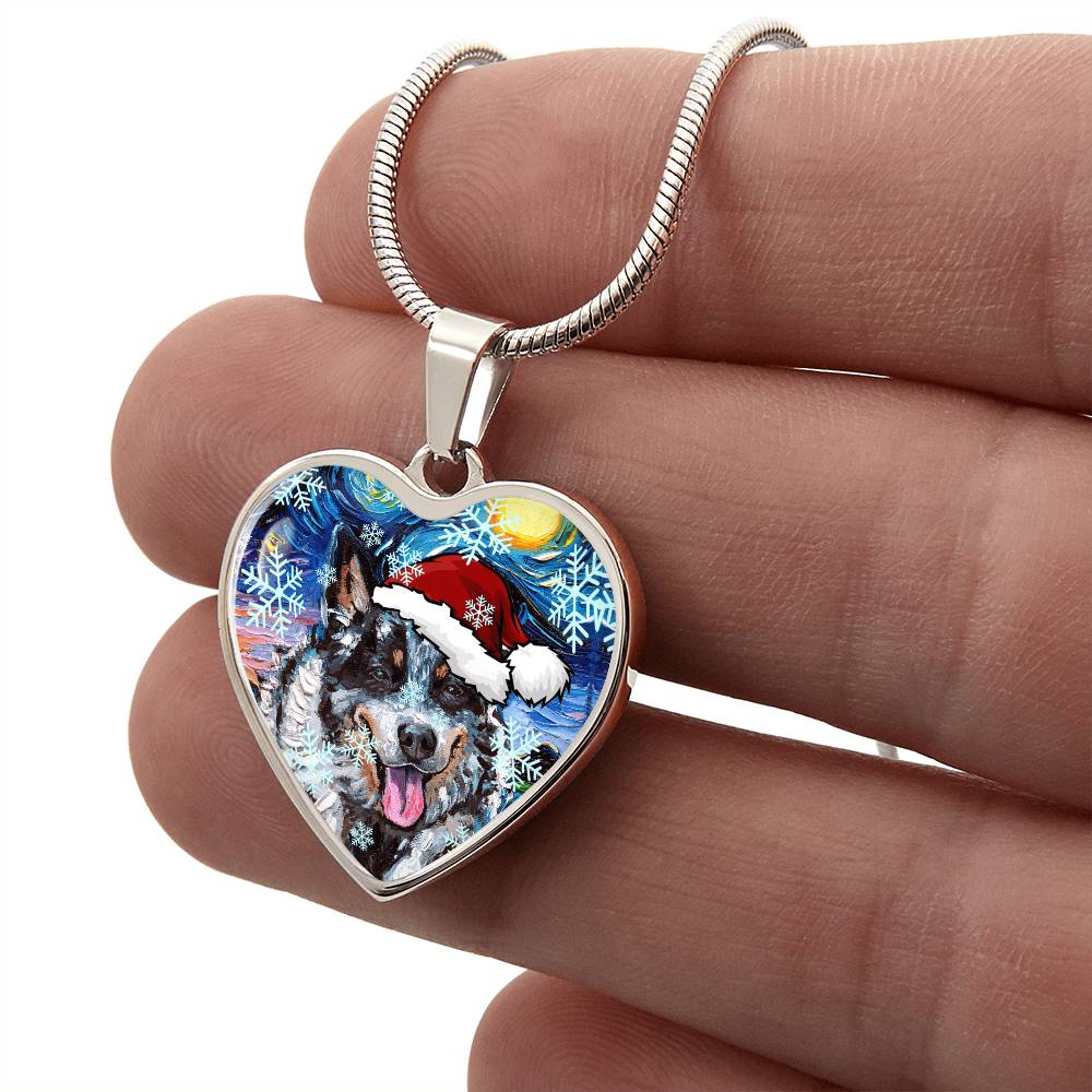 Santa Australian Cattle Dog Heart Keychain