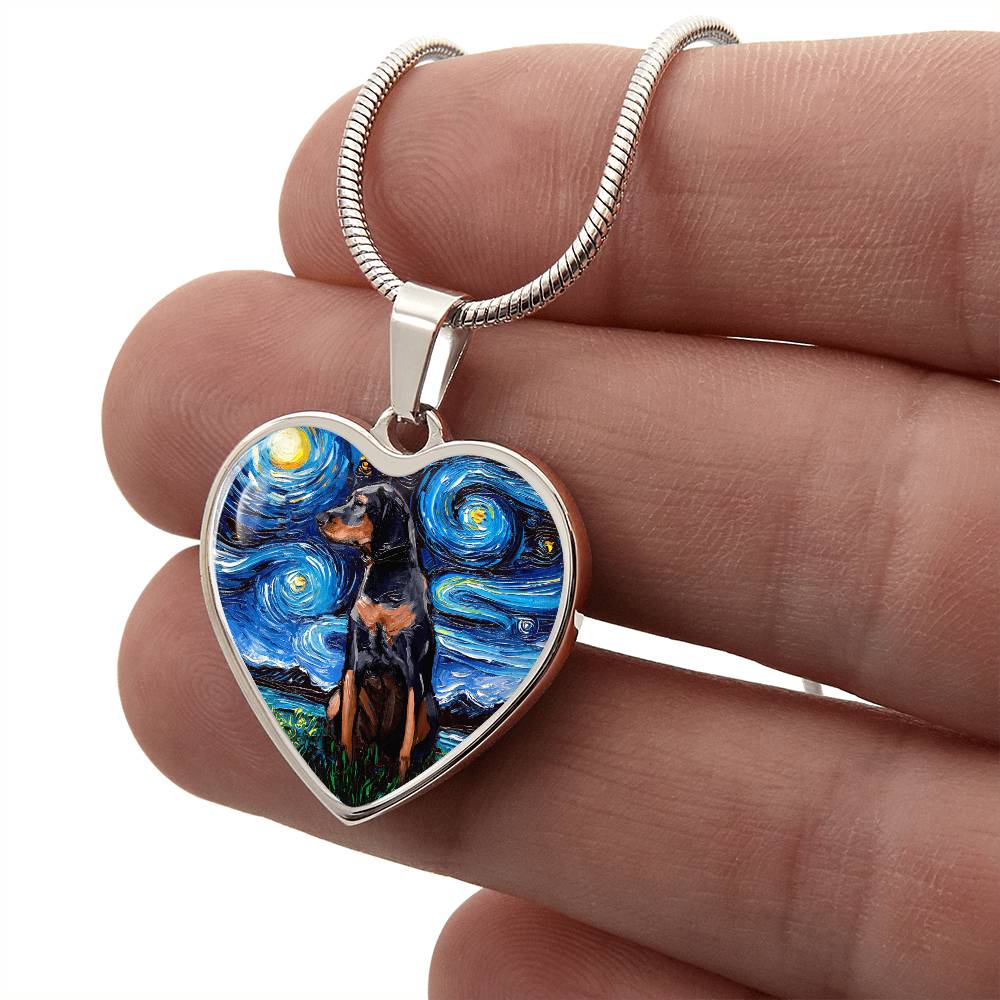 Black and Tan Coonhound Starry Night Heart Necklace