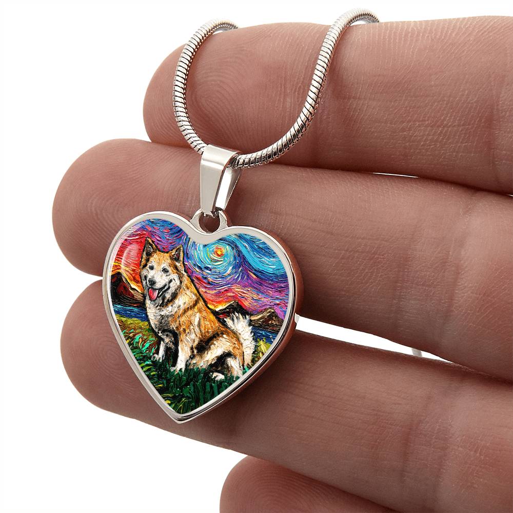 Icelandic Sheepdog Starry Night Heart Necklace