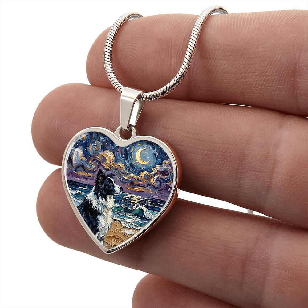Border Collie Portrait Heart Necklace