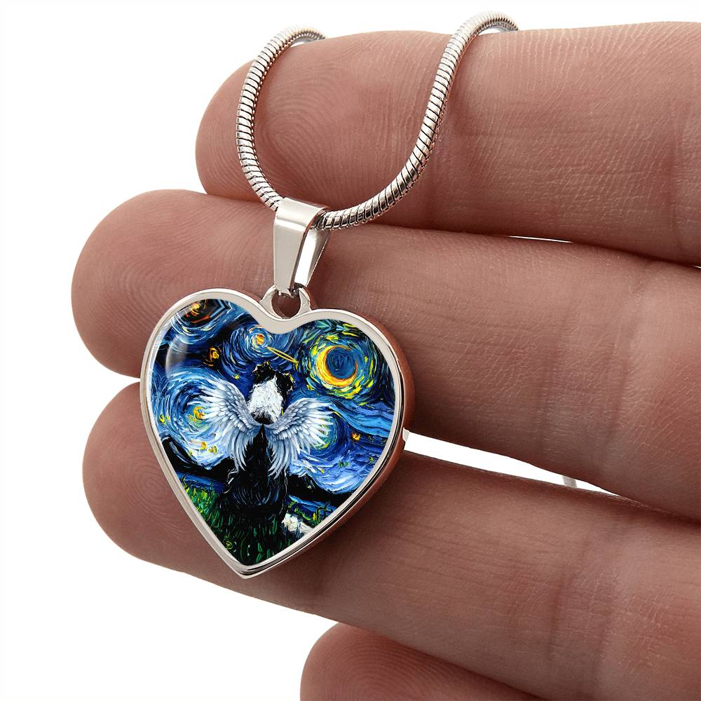 Angel Border Collie Starry Night Heart Necklace