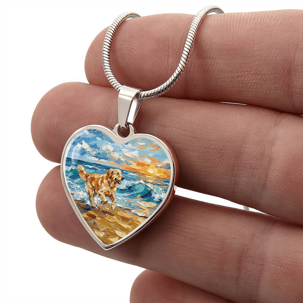 Frolicking Golden Retriever Heart Necklace