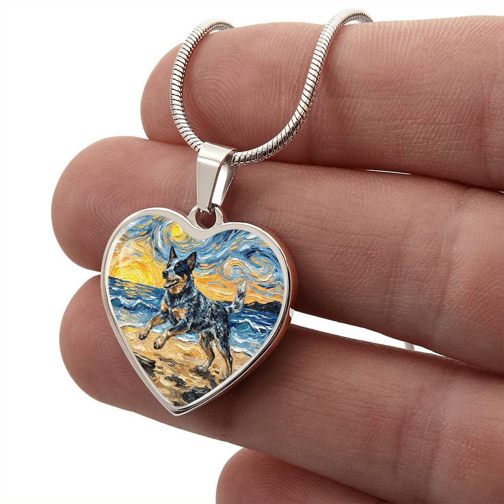 Frolicking Blue Heeler Heart Necklace