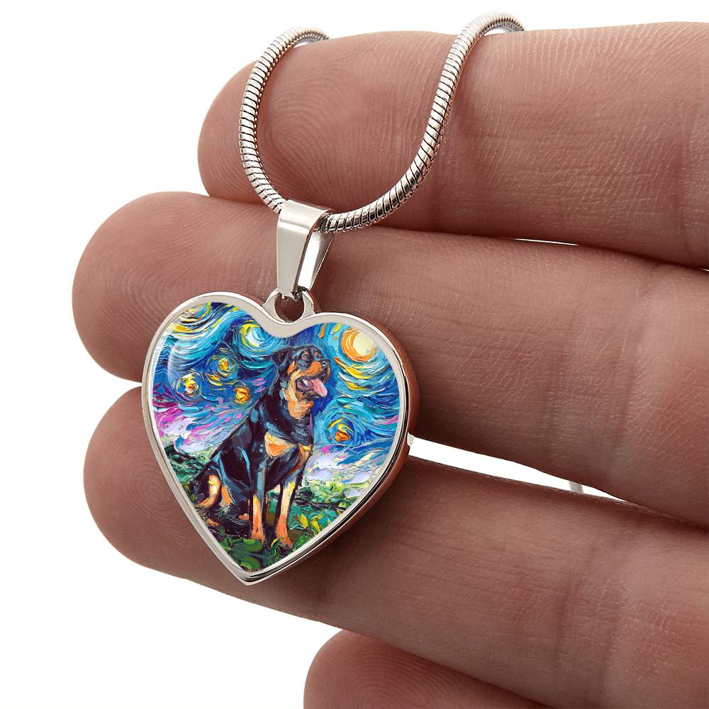Rottweiler Starry Night Heart Necklace