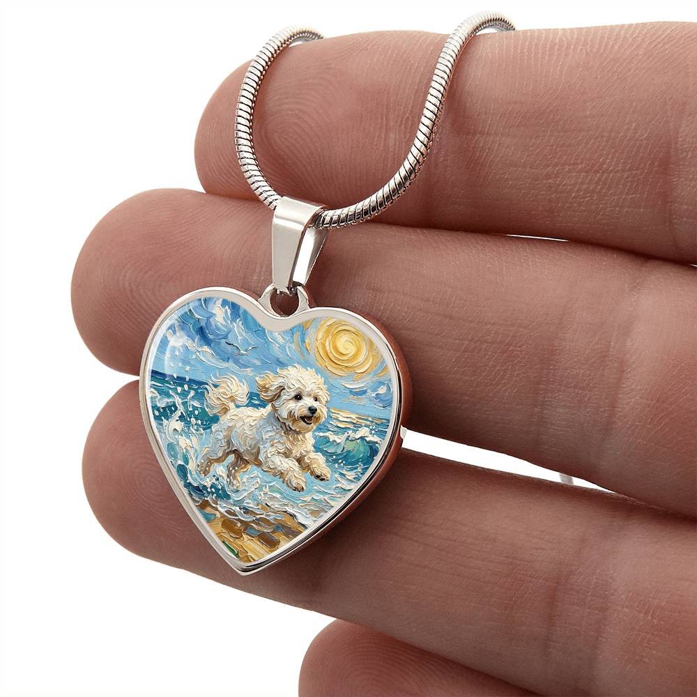Beach Day - Bichon Frise 2 Heart Necklace