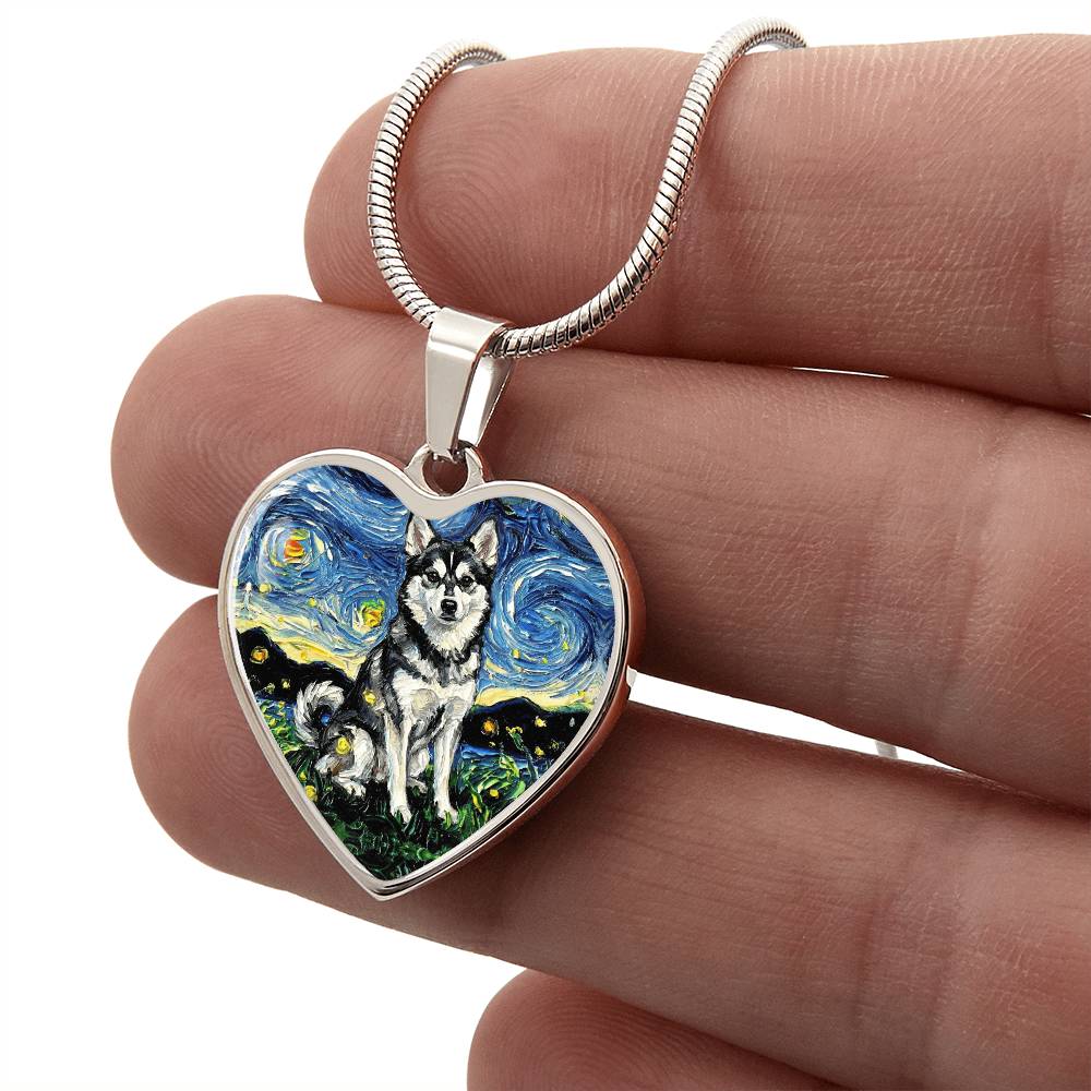 Alaskan Klee Kai Starry Night Heart Necklace