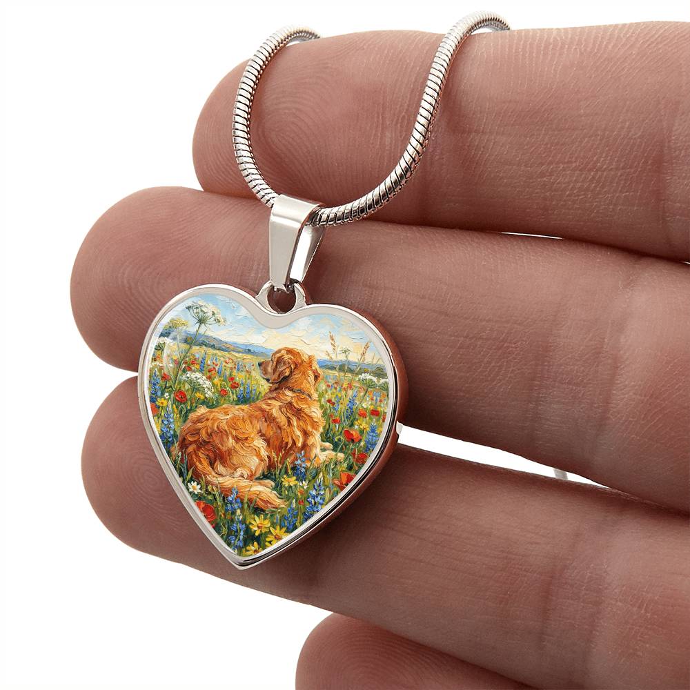 Amongst The Flowers - Golden Retriever Heart Necklace
