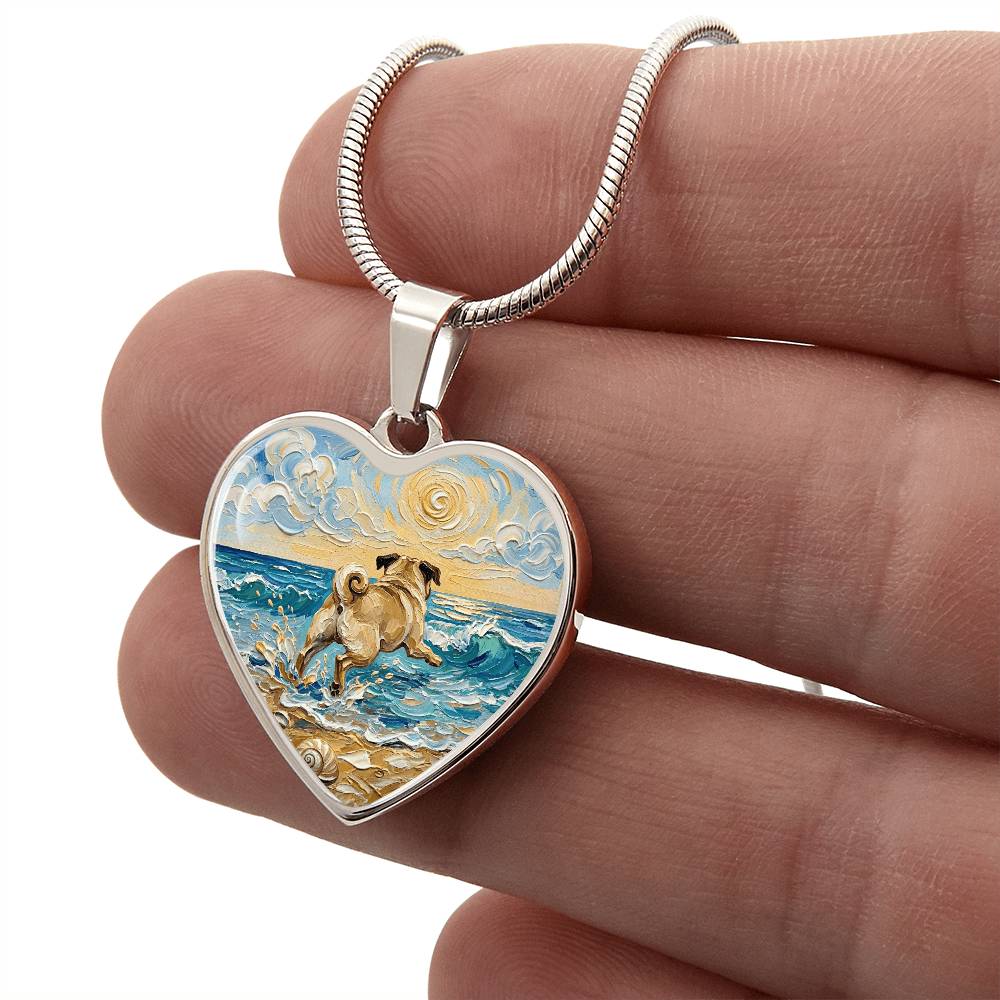 Frolicking Pug Heart Necklace