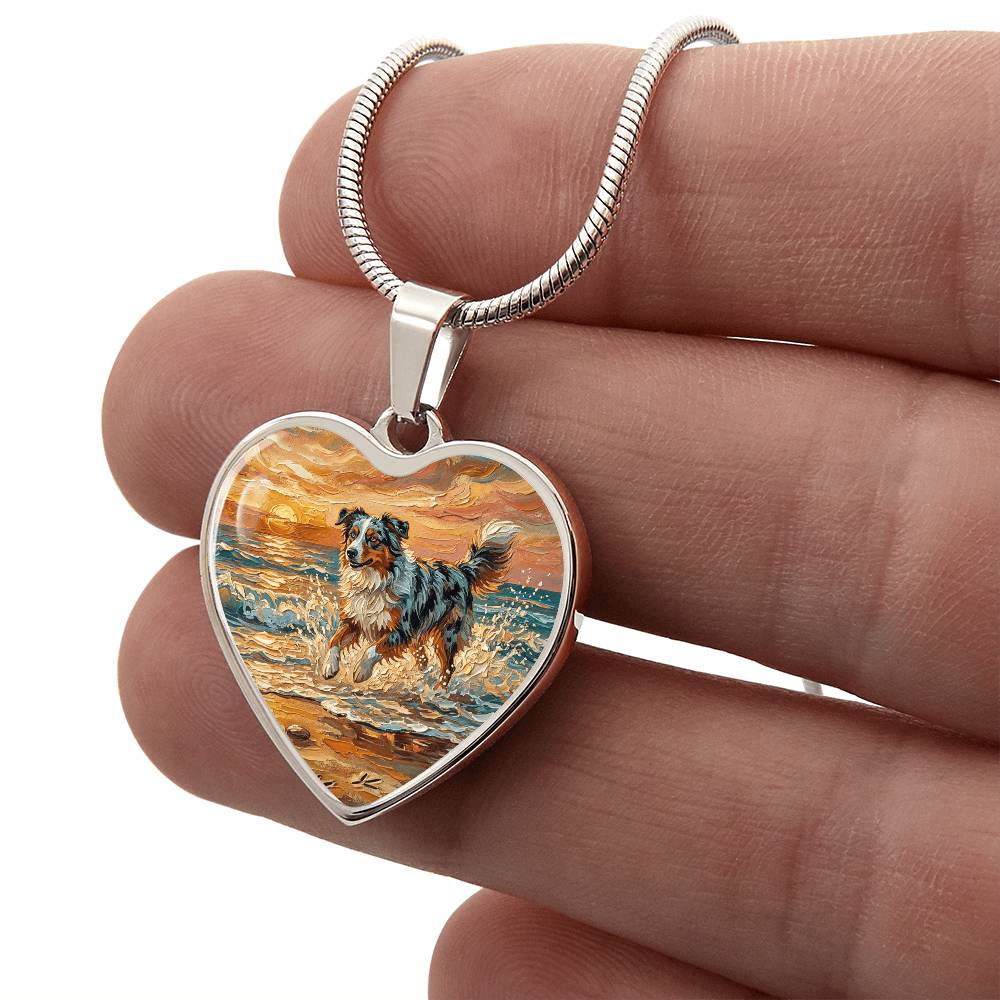 Beach Day - Merle Australian Shepherd Heart Necklace