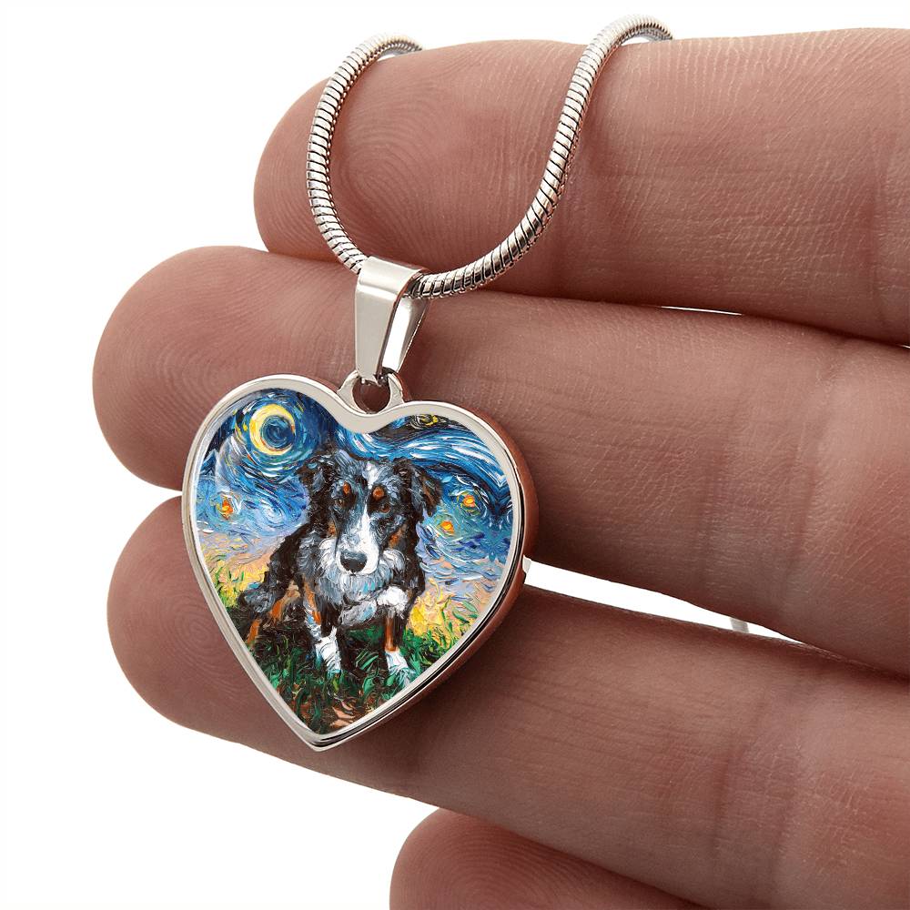 Australian Shepherd Starry Night Heart Necklace