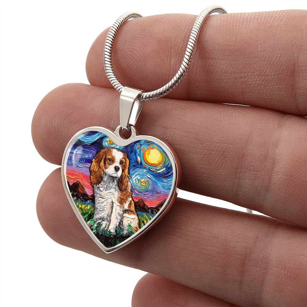 Blenheim Cavalier Spaniel Starry Night Heart Necklace