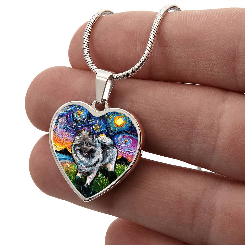 Keeshond Starry Night Heart Necklace