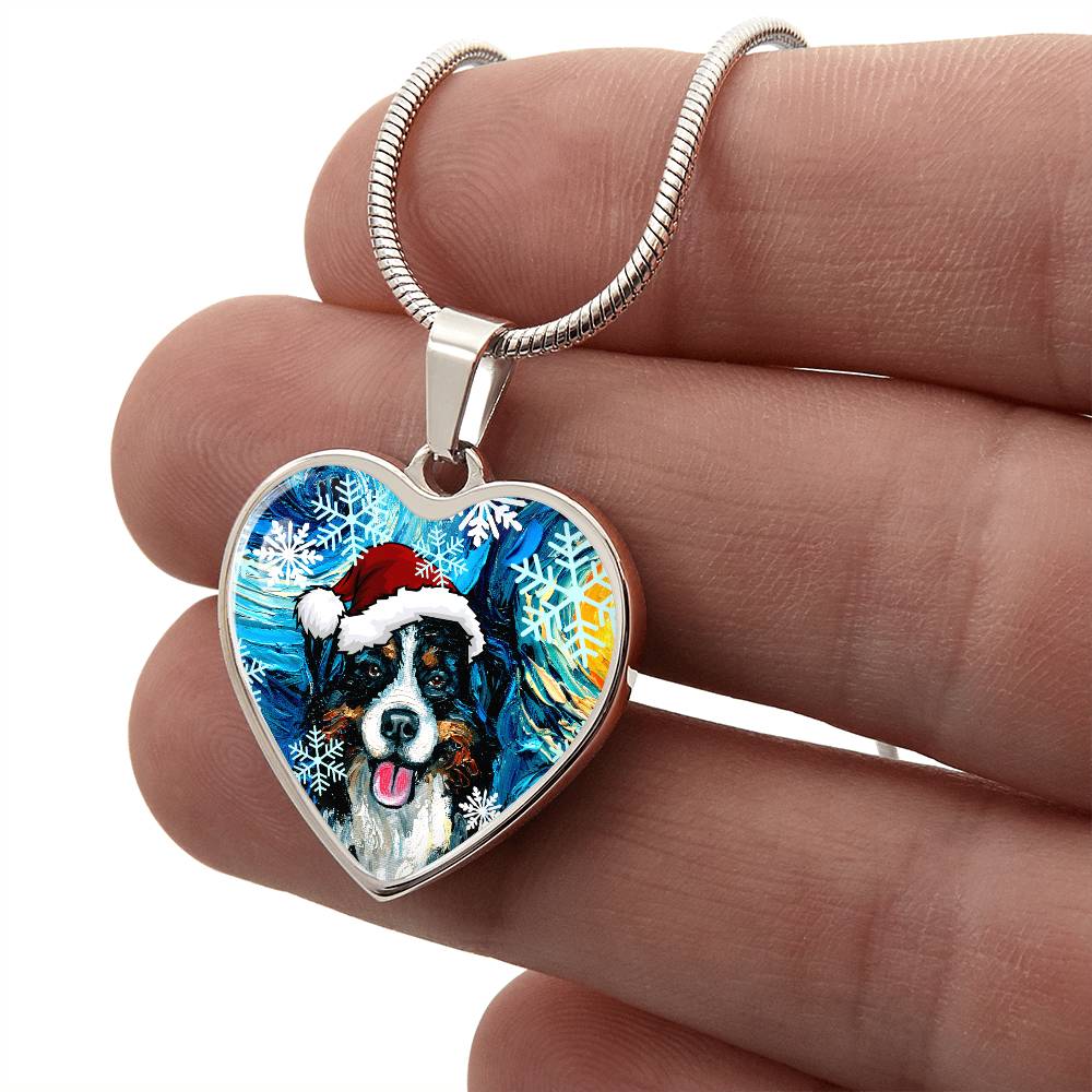 Santa Bernese Mountain Dog Heart Necklace