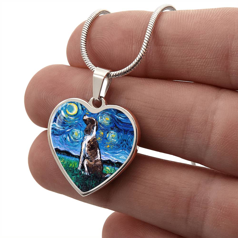 English Springer Spaniel Starry Night Heart Necklace