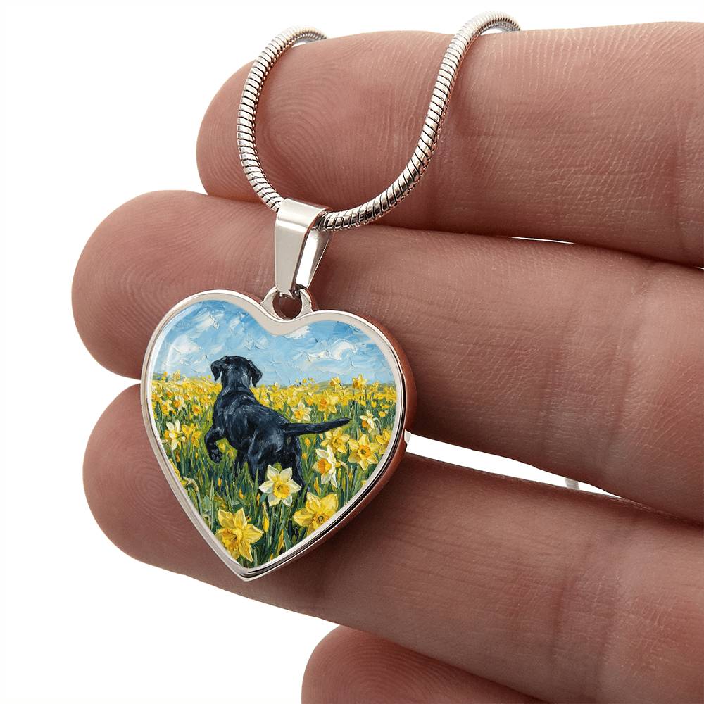 Amongst The Flowers - Black Labrador Heart Necklace