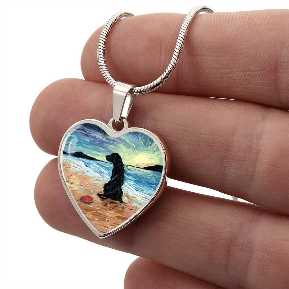 Beach Days - Black Labrador with Frisbee Heart Necklace