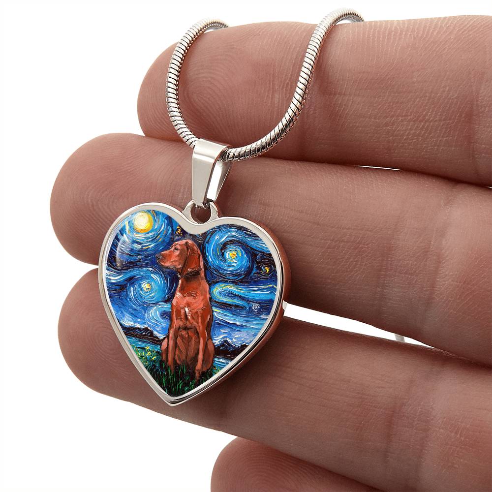 Redbone Coonhound Starry Night Heart Necklace